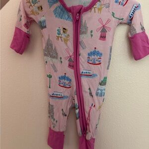 Little Sleepies Pink Footie Pajamas with Travel Print